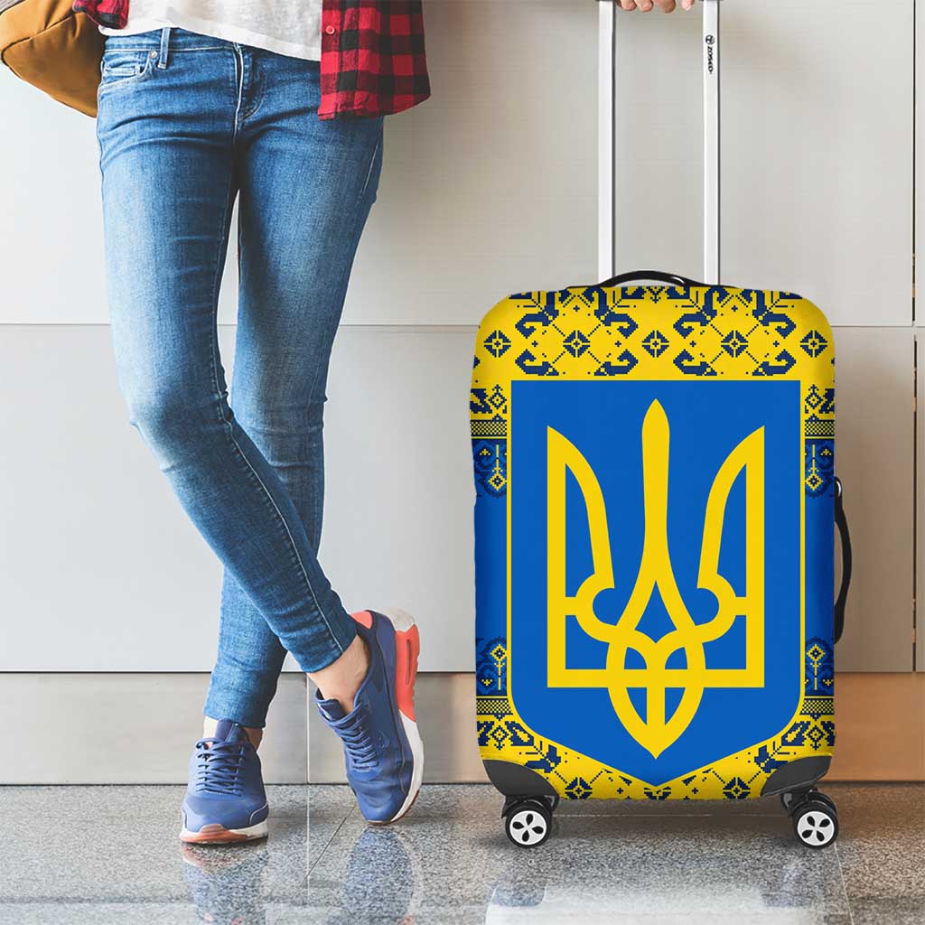 Ukraine Heritage Pride  Vyshyvanka Pattern Luggage Cover with National Symbol in Blue & Yellow TS04