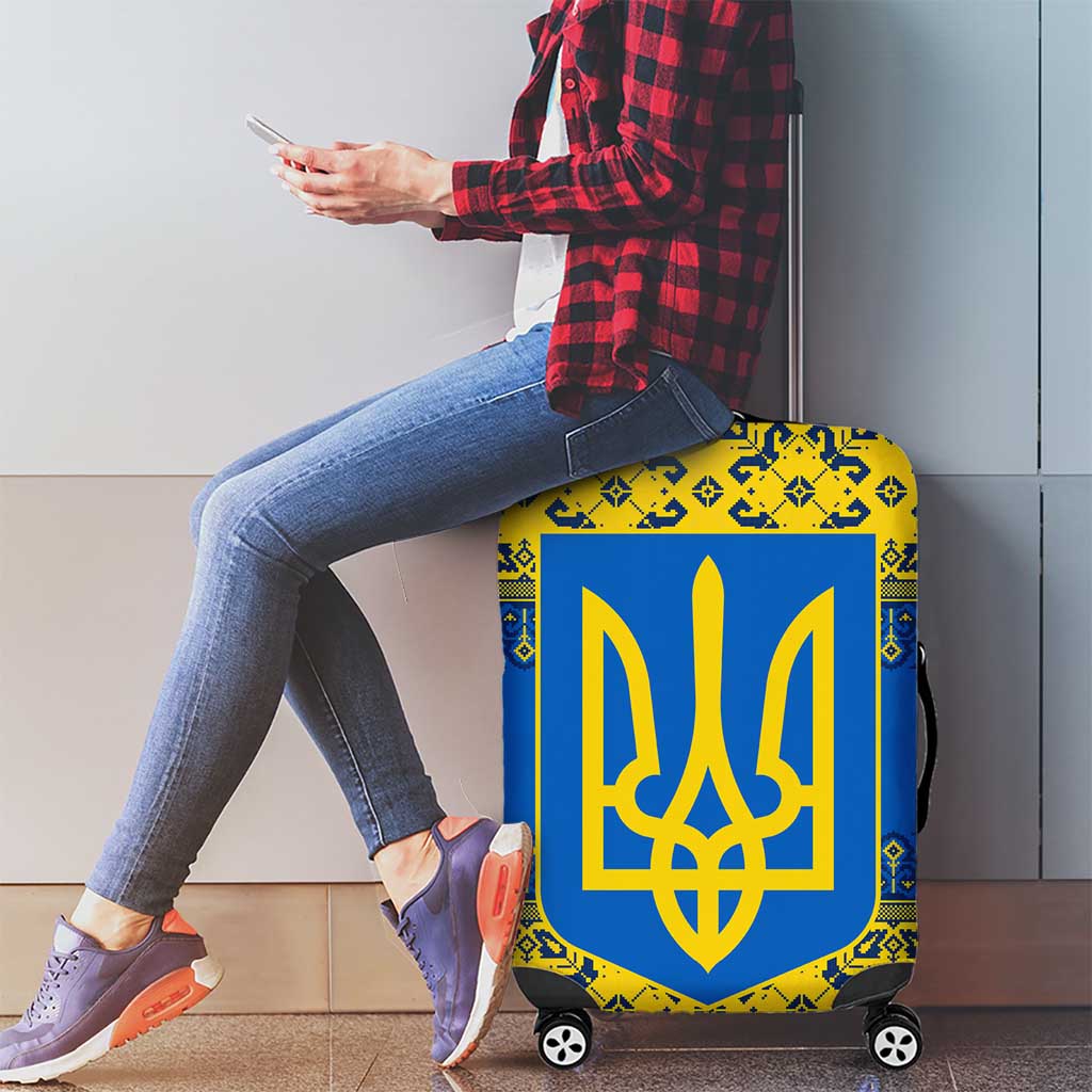 Ukraine Heritage Pride  Vyshyvanka Pattern Luggage Cover with National Symbol in Blue & Yellow TS04