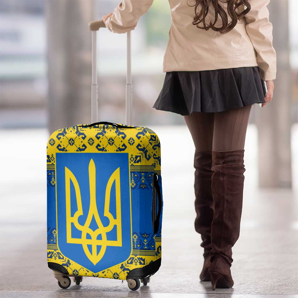 Ukraine Heritage Pride  Vyshyvanka Pattern Luggage Cover with National Symbol in Blue & Yellow TS04