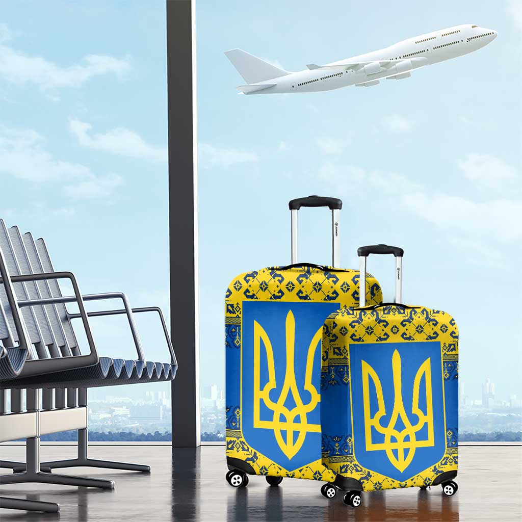 Ukraine Heritage Pride  Vyshyvanka Pattern Luggage Cover with National Symbol in Blue & Yellow TS04
