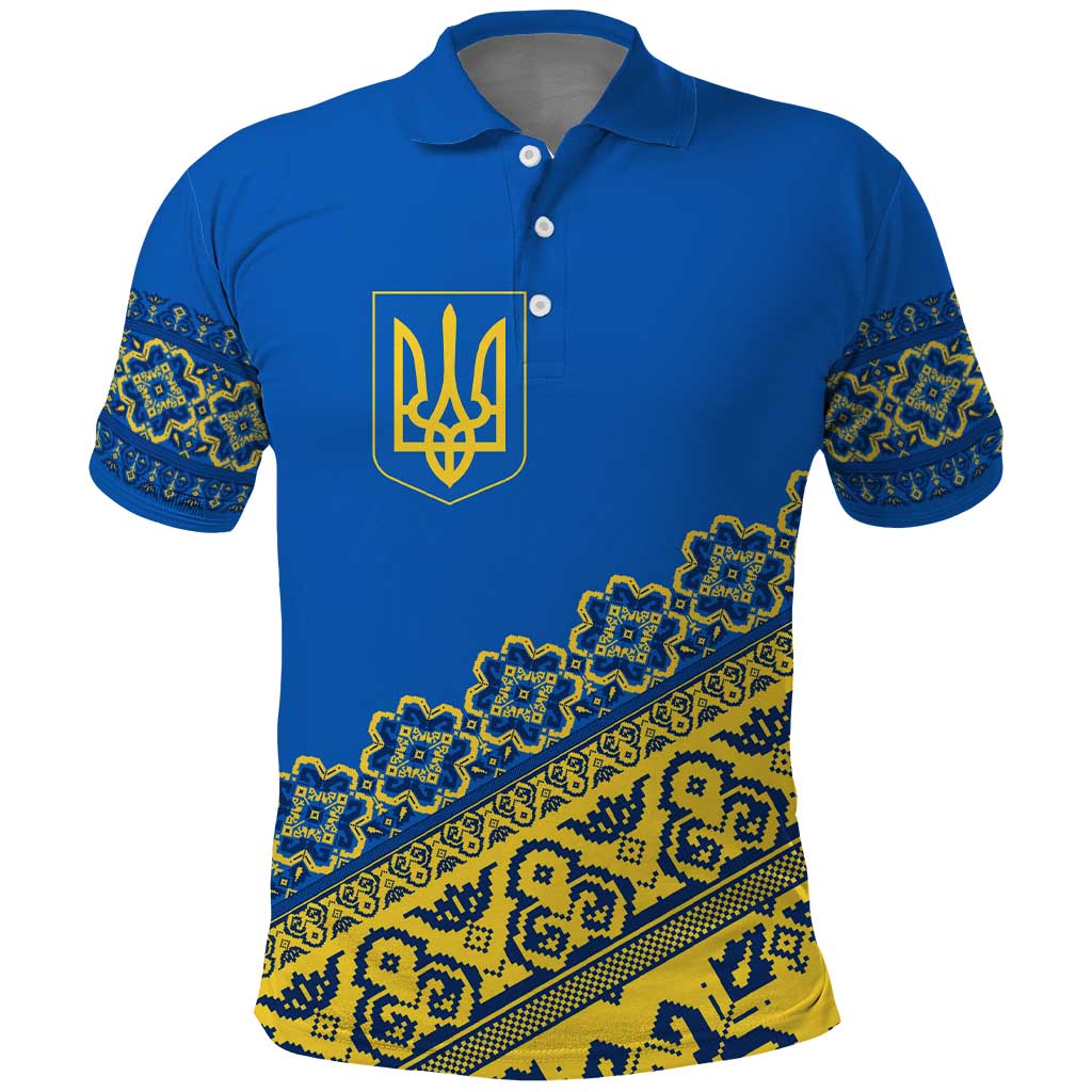Ukraine Heritage Pride  Vyshyvanka Pattern Polo Shirt with National Symbol in Blue & Yellow TS04