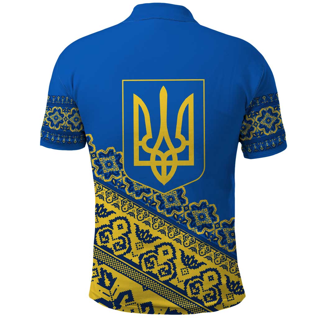 Ukraine Heritage Pride  Vyshyvanka Pattern Polo Shirt with National Symbol in Blue & Yellow TS04