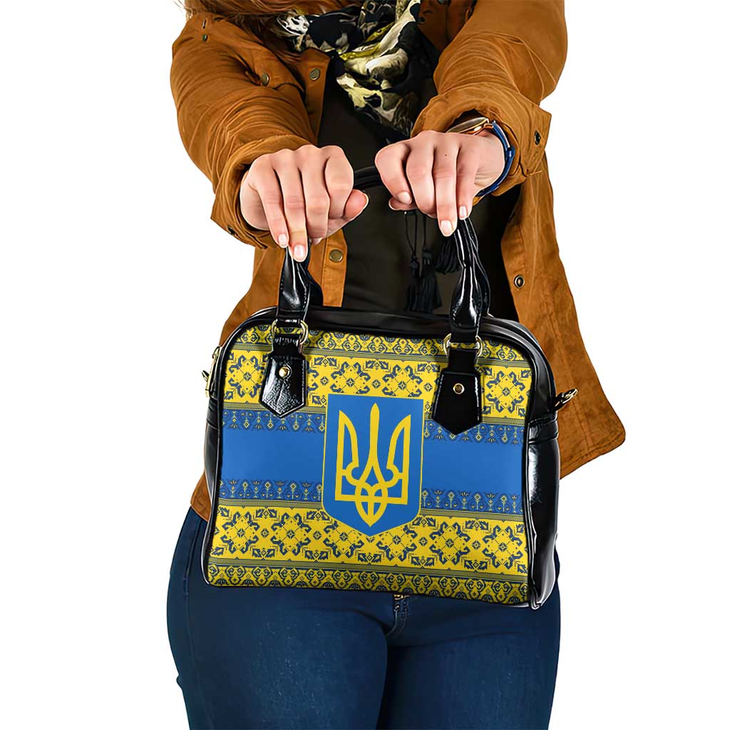 Ukraine Heritage Pride  Vyshyvanka Pattern Shoulder Handbag with National Symbol in Blue & Yellow TS04