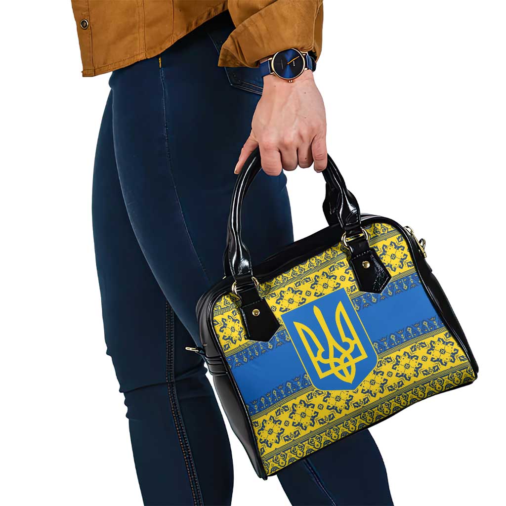 Ukraine Heritage Pride  Vyshyvanka Pattern Shoulder Handbag with National Symbol in Blue & Yellow TS04