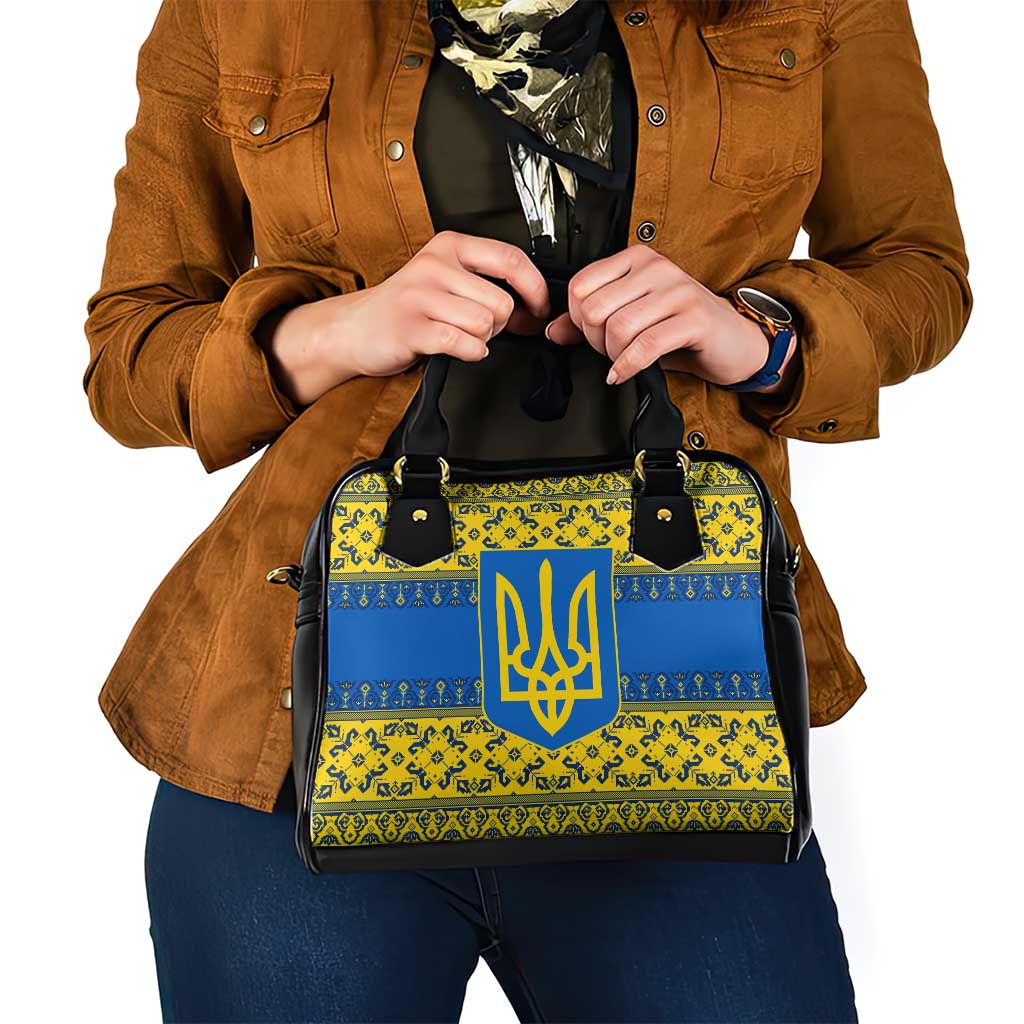 Ukraine Heritage Pride  Vyshyvanka Pattern Shoulder Handbag with National Symbol in Blue & Yellow TS04