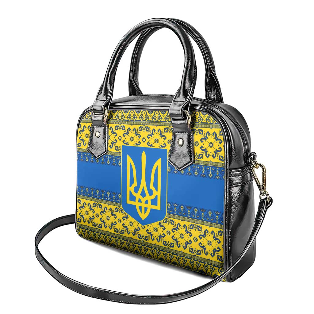 Ukraine Heritage Pride  Vyshyvanka Pattern Shoulder Handbag with National Symbol in Blue & Yellow TS04
