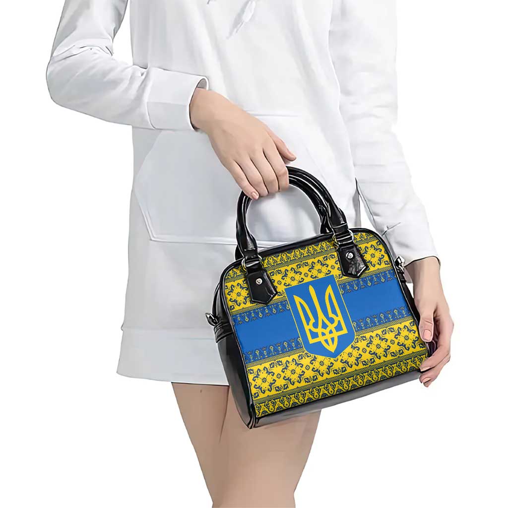 Ukraine Heritage Pride  Vyshyvanka Pattern Shoulder Handbag with National Symbol in Blue & Yellow TS04