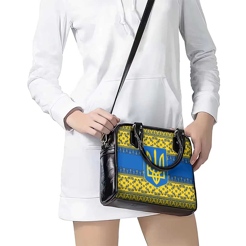 Ukraine Heritage Pride  Vyshyvanka Pattern Shoulder Handbag with National Symbol in Blue & Yellow TS04