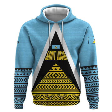Saint Lucia Tribal Triangle Design Hoodie with Flag Colors and The Land The People The Light Quote TS04