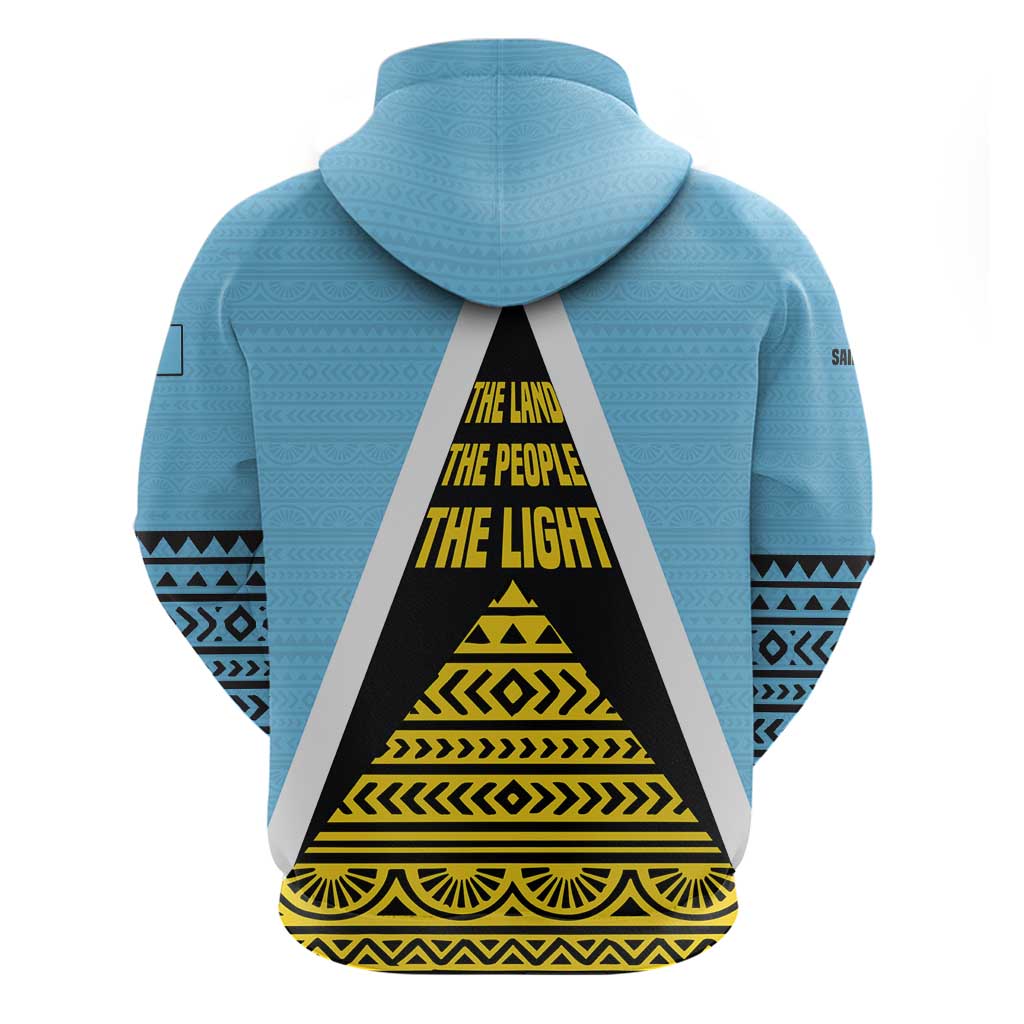 Saint Lucia Tribal Triangle Design Hoodie with Flag Colors and The Land The People The Light Quote TS04