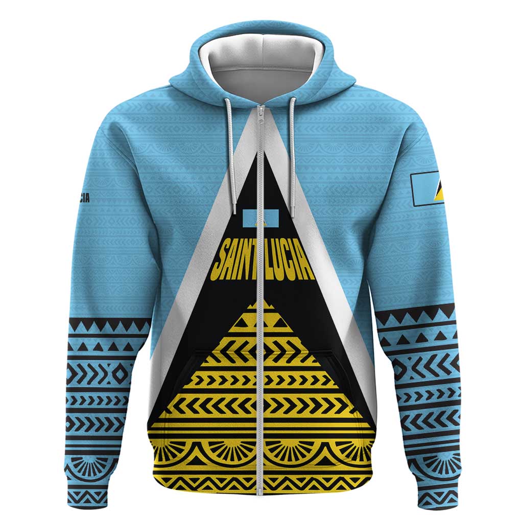 Saint Lucia Tribal Triangle Design Hoodie with Flag Colors and The Land The People The Light Quote TS04
