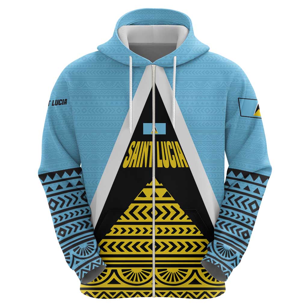 Saint Lucia Tribal Triangle Design Hoodie with Flag Colors and The Land The People The Light Quote TS04