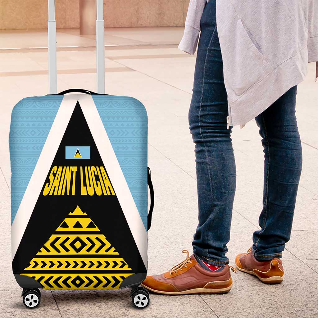 Saint Lucia Tribal Triangle Design Luggage Cover with Flag Colors and The Land The People The Light Quote TS04