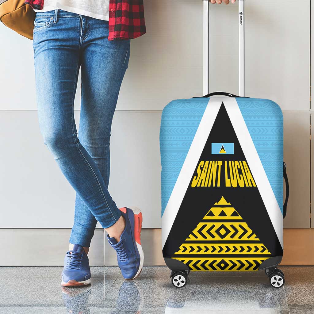 Saint Lucia Tribal Triangle Design Luggage Cover with Flag Colors and The Land The People The Light Quote TS04