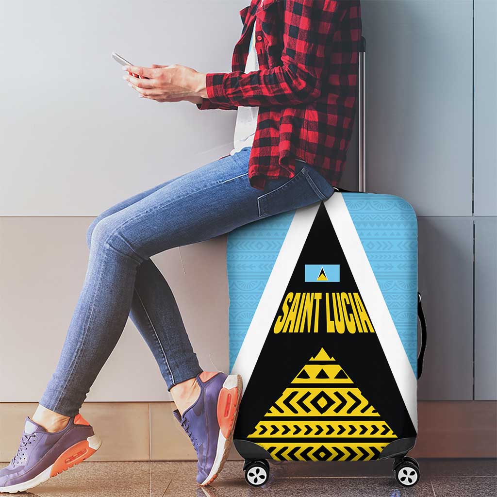 Saint Lucia Tribal Triangle Design Luggage Cover with Flag Colors and The Land The People The Light Quote TS04
