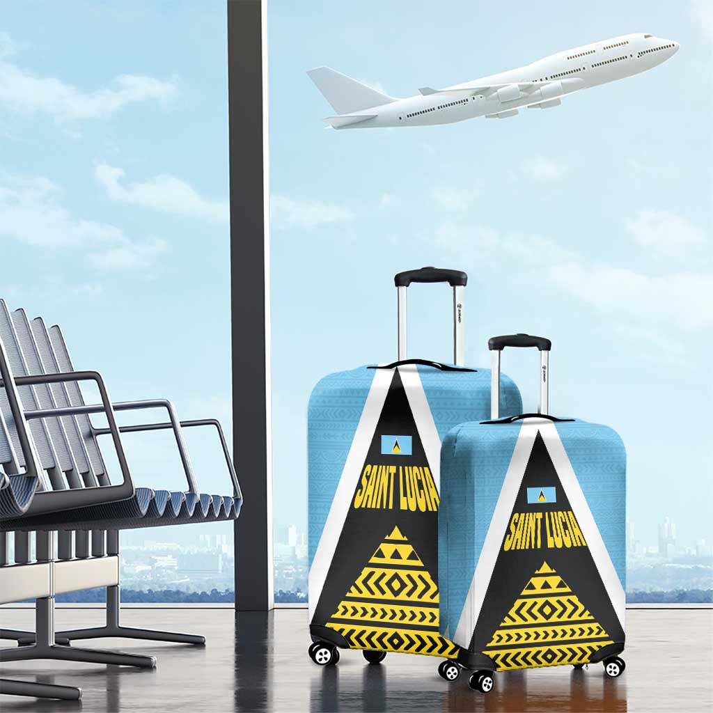 Saint Lucia Tribal Triangle Design Luggage Cover with Flag Colors and The Land The People The Light Quote TS04