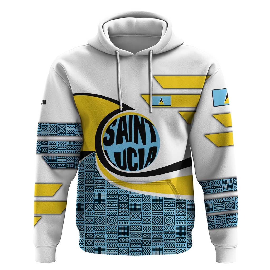 Saint Lucia Modern Tribal Crest Design Hoodie with Flag Colors and Bold Text Layout TS04