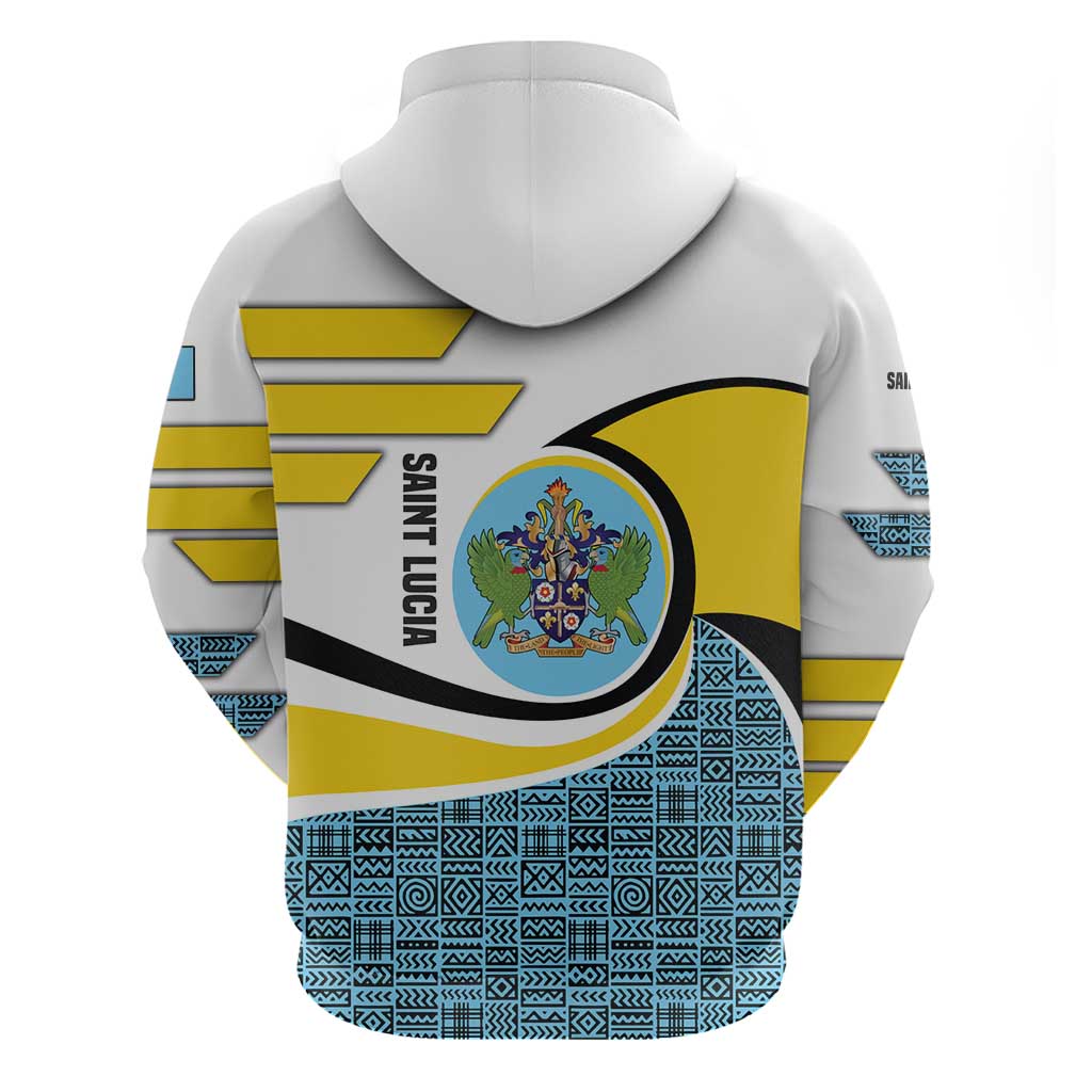 Saint Lucia Modern Tribal Crest Design Hoodie with Flag Colors and Bold Text Layout TS04