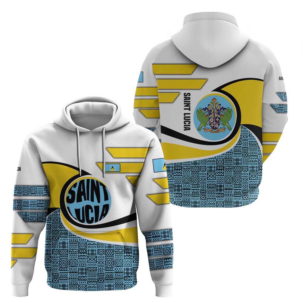 Saint Lucia Modern Tribal Crest Design Hoodie with Flag Colors and Bold Text Layout TS04