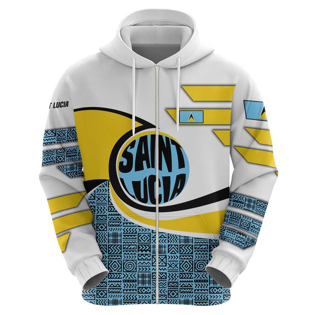 Saint Lucia Modern Tribal Crest Design Hoodie with Flag Colors and Bold Text Layout TS04