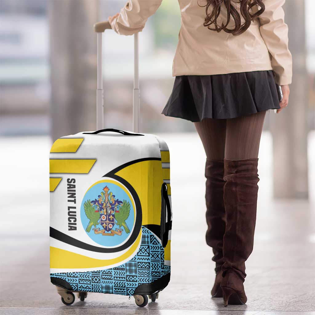 Saint Lucia Modern Tribal Crest Design Luggage Cover with Flag Colors and Bold Text Layout TS04