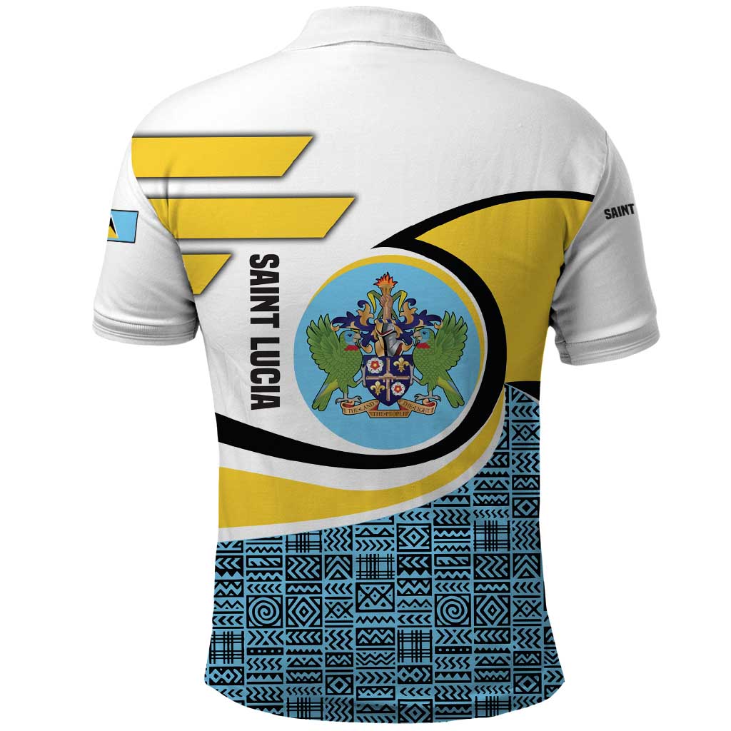 Saint Lucia Modern Tribal Crest Design Polo Shirt with Flag Colors and Bold Text Layout TS04