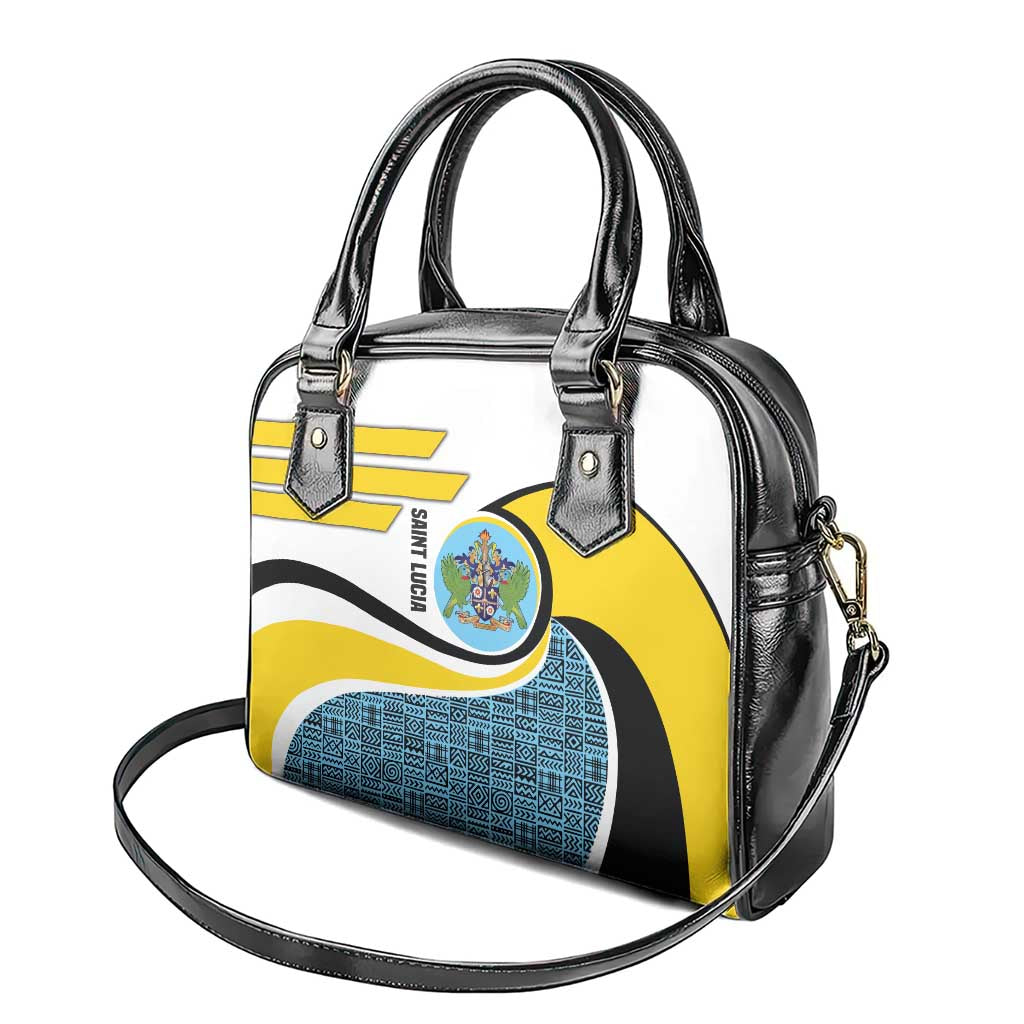 Saint Lucia Modern Tribal Crest Design Shoulder Handbag with Flag Colors and Bold Text Layout TS04