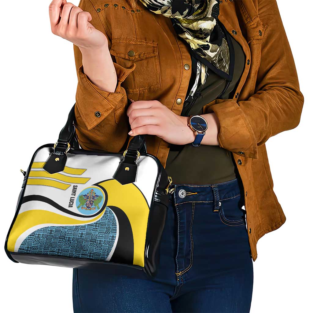 Saint Lucia Modern Tribal Crest Design Shoulder Handbag with Flag Colors and Bold Text Layout TS04