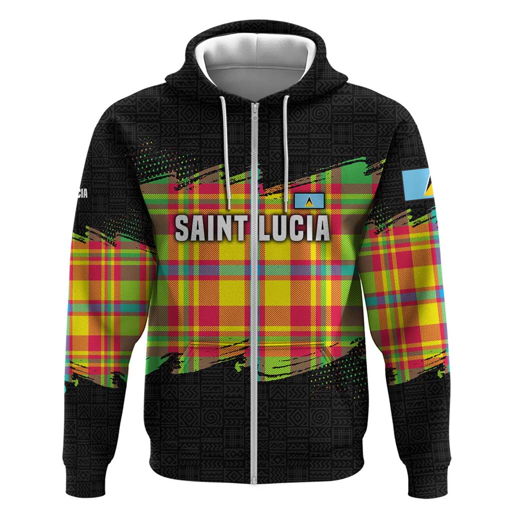 Saint Lucia Parrot Hoodie with Madras Pattern and Cultural Black Motif Design TS04