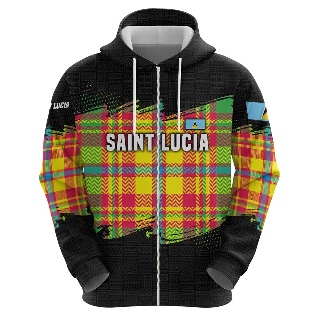 Saint Lucia Parrot Hoodie with Madras Pattern and Cultural Black Motif Design TS04