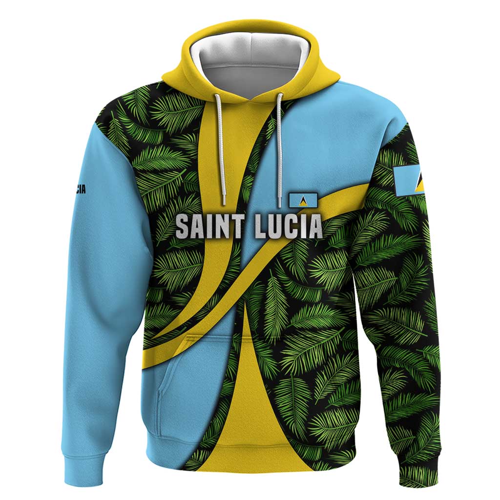 Saint Lucia Parrot Hoodie with Tropical Palm Leaf and Flag Color Wave Design TS04