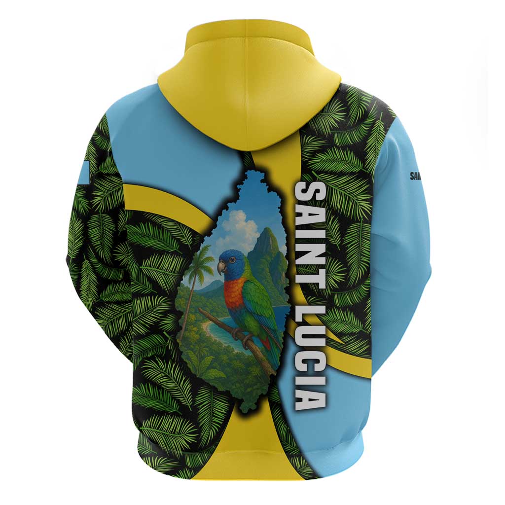 Saint Lucia Parrot Hoodie with Tropical Palm Leaf and Flag Color Wave Design TS04