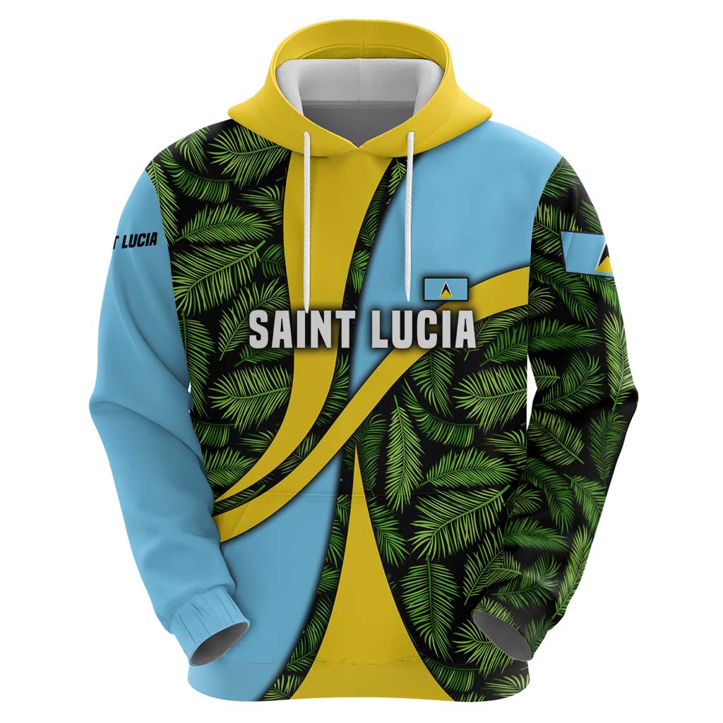 Saint Lucia Parrot Hoodie with Tropical Palm Leaf and Flag Color Wave Design TS04