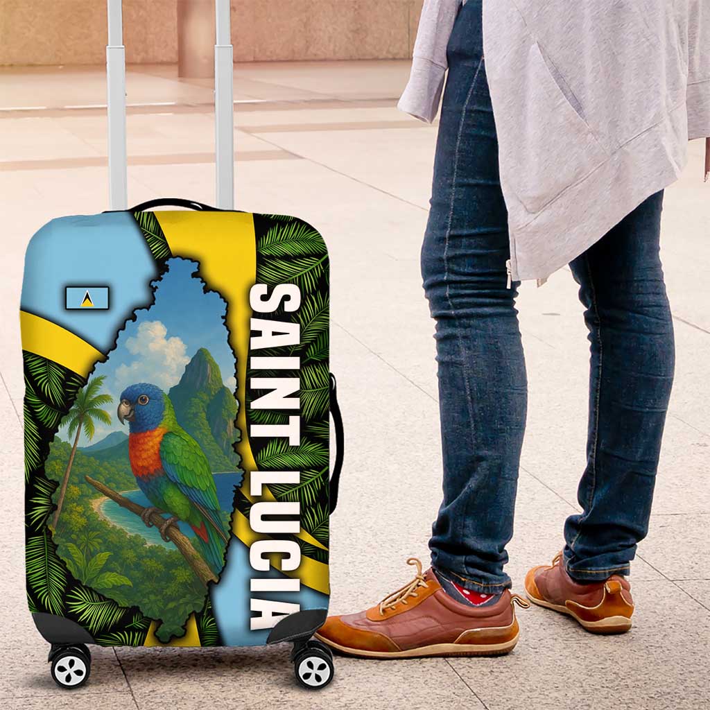Saint Lucia Parrot Luggage Cover with Tropical Palm Leaf and Flag Color Wave Design TS04