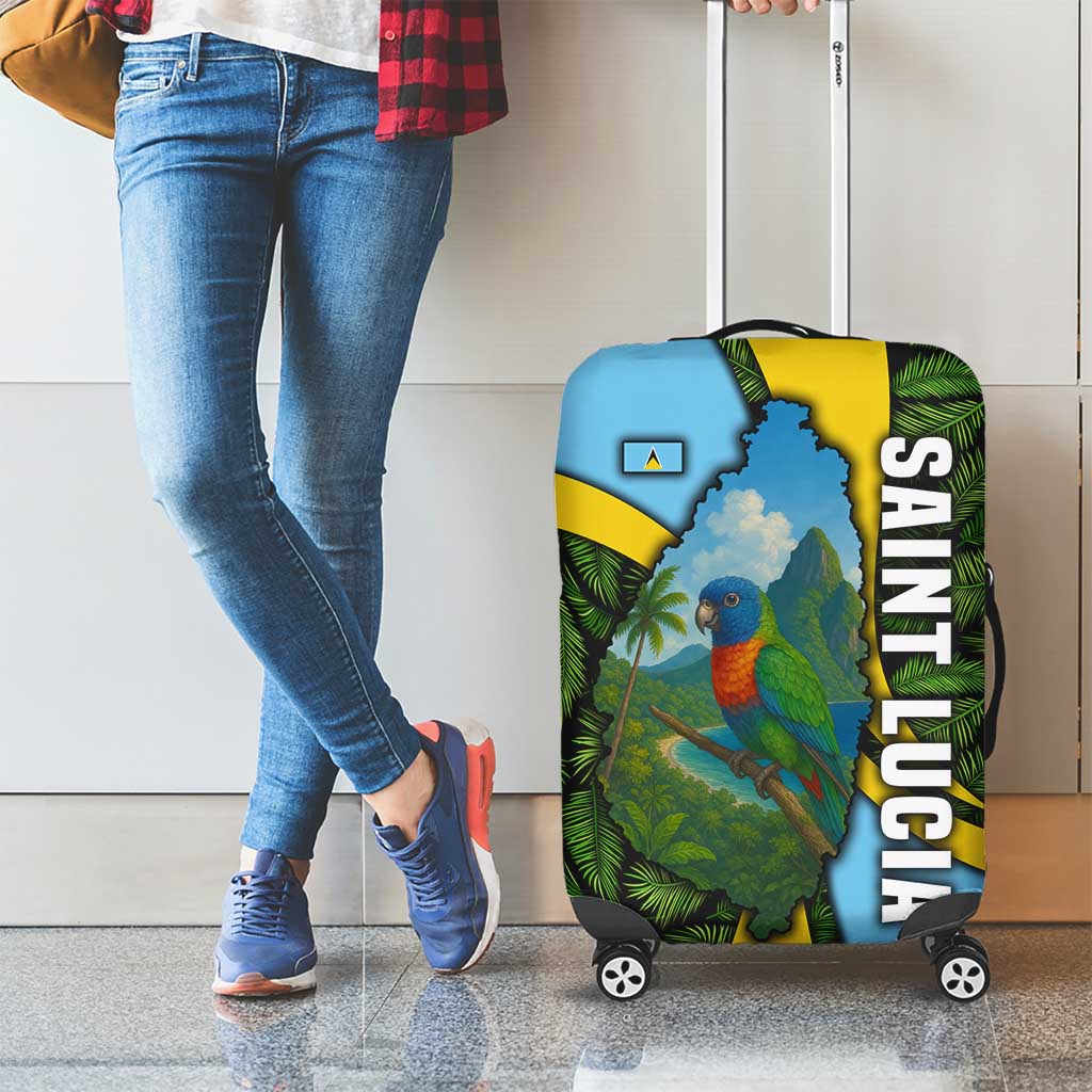 Saint Lucia Parrot Luggage Cover with Tropical Palm Leaf and Flag Color Wave Design TS04