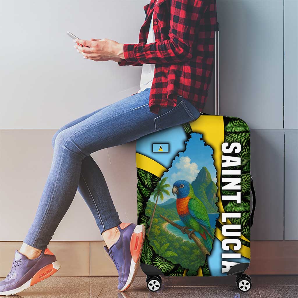 Saint Lucia Parrot Luggage Cover with Tropical Palm Leaf and Flag Color Wave Design TS04