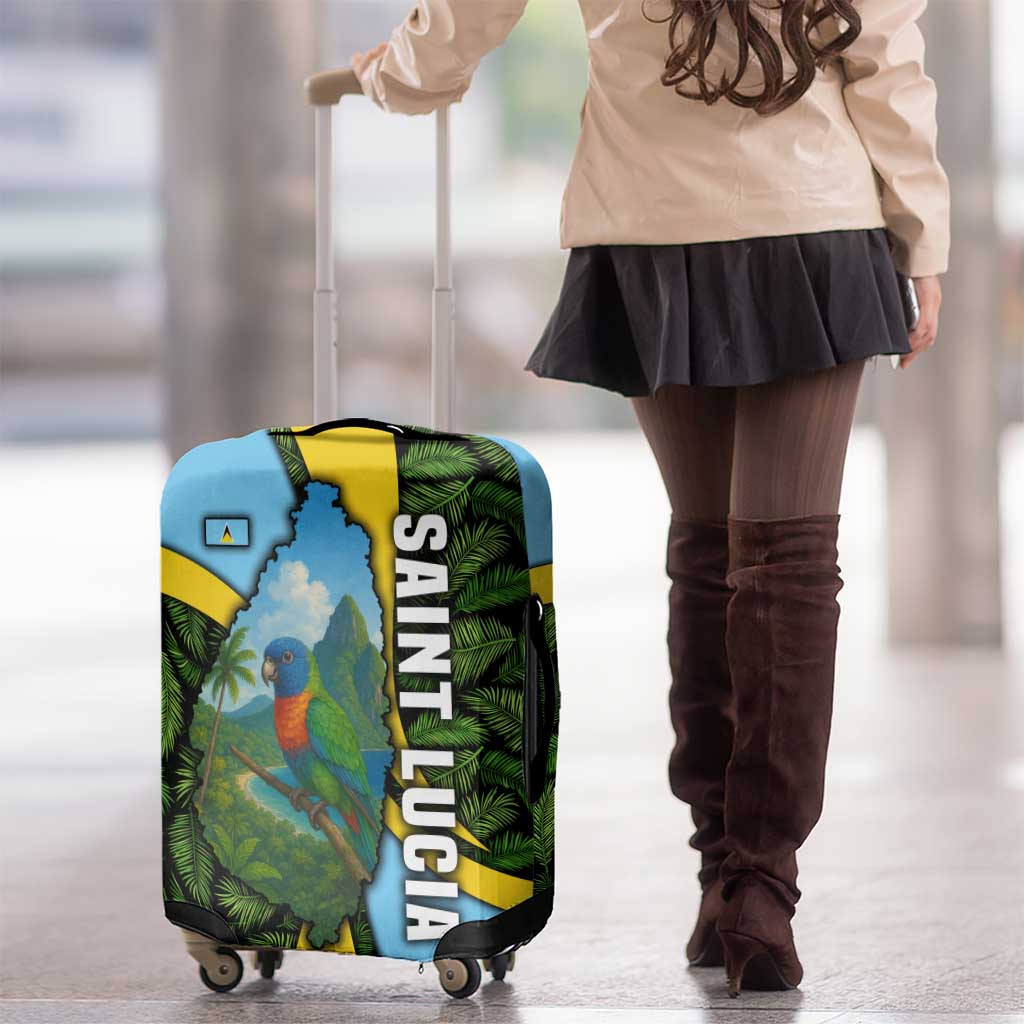 Saint Lucia Parrot Luggage Cover with Tropical Palm Leaf and Flag Color Wave Design TS04