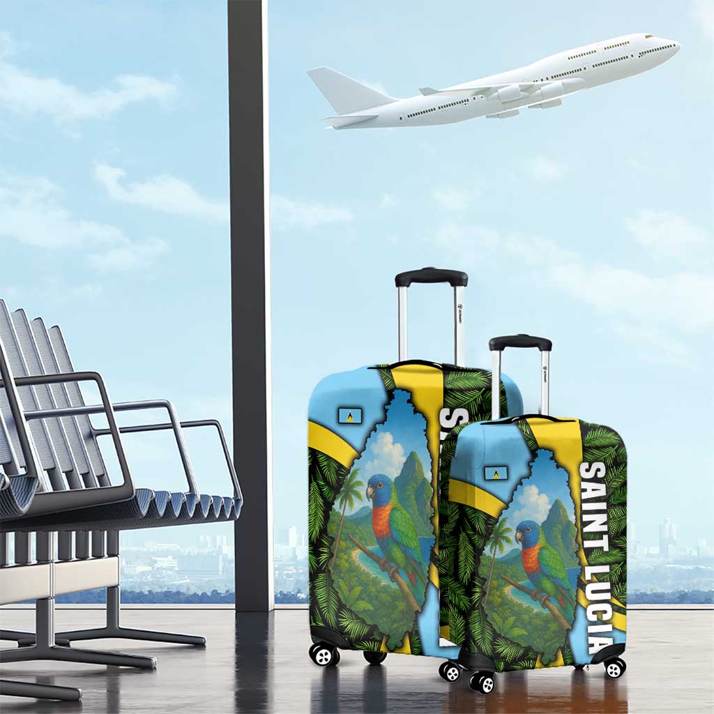 Saint Lucia Parrot Luggage Cover with Tropical Palm Leaf and Flag Color Wave Design TS04