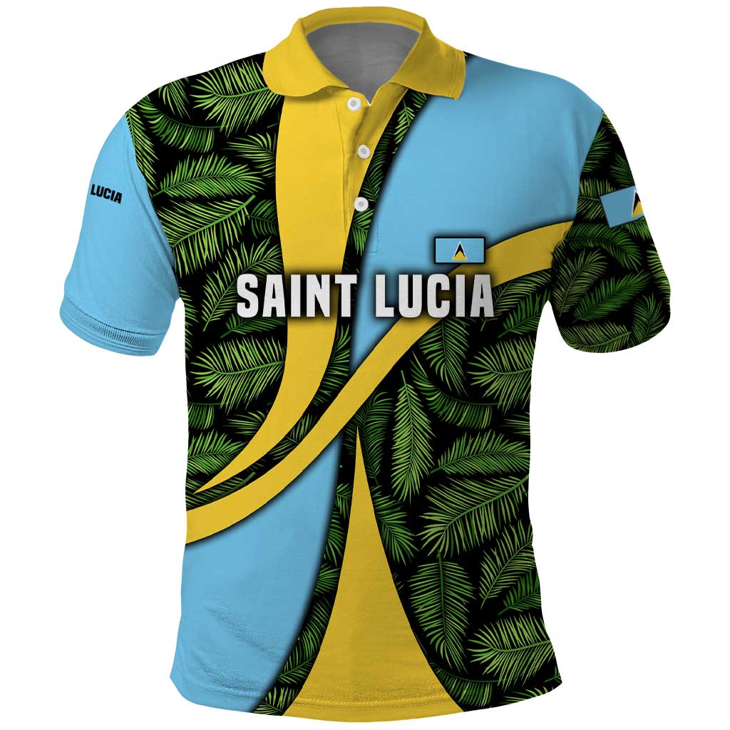 Saint Lucia Parrot Polo Shirt with Tropical Palm Leaf and Flag Color Wave Design TS04