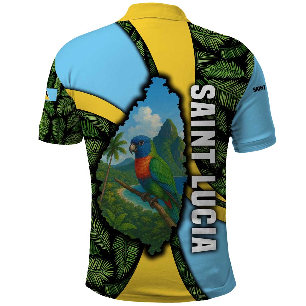 Saint Lucia Parrot Polo Shirt with Tropical Palm Leaf and Flag Color Wave Design TS04