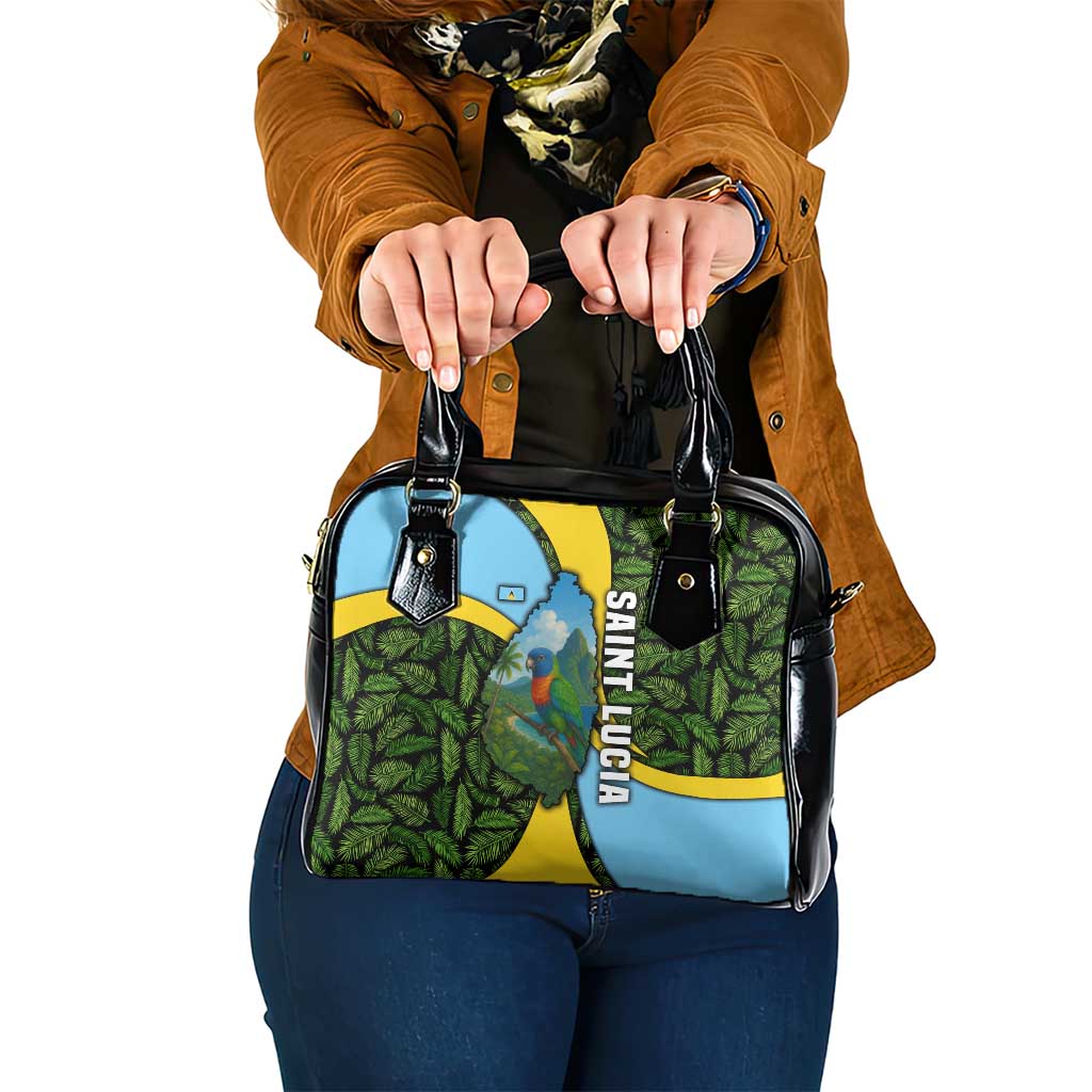 Saint Lucia Parrot Shoulder Handbag with Tropical Palm Leaf and Flag Color Wave Design TS04