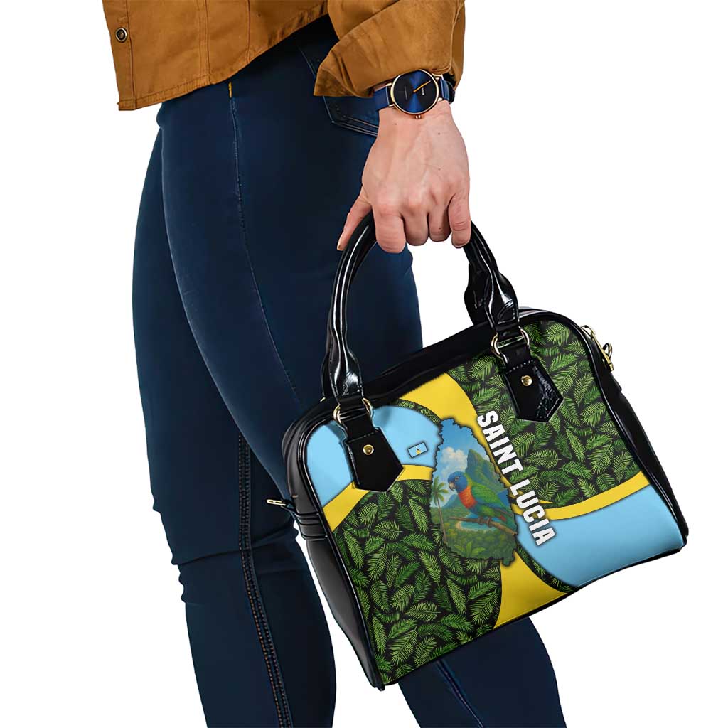 Saint Lucia Parrot Shoulder Handbag with Tropical Palm Leaf and Flag Color Wave Design TS04
