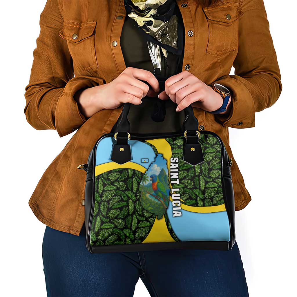Saint Lucia Parrot Shoulder Handbag with Tropical Palm Leaf and Flag Color Wave Design TS04