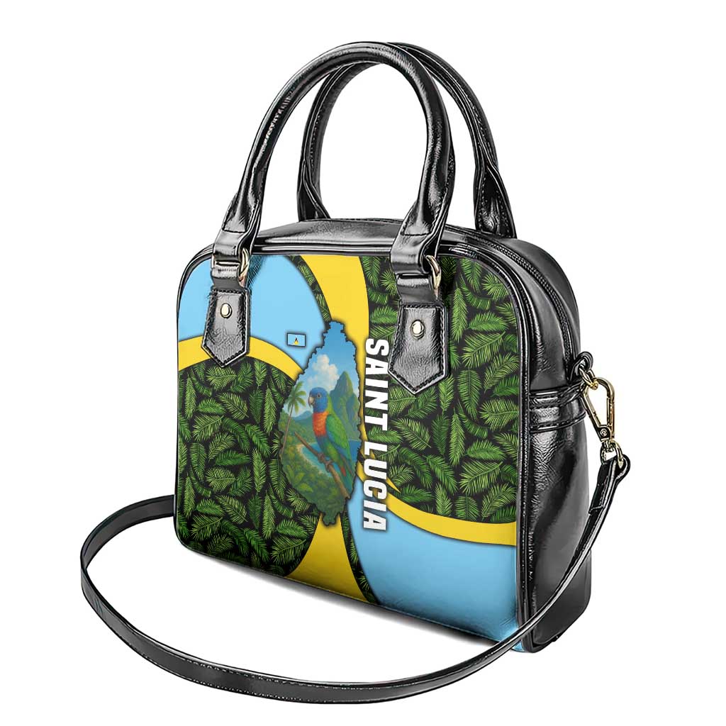 Saint Lucia Parrot Shoulder Handbag with Tropical Palm Leaf and Flag Color Wave Design TS04