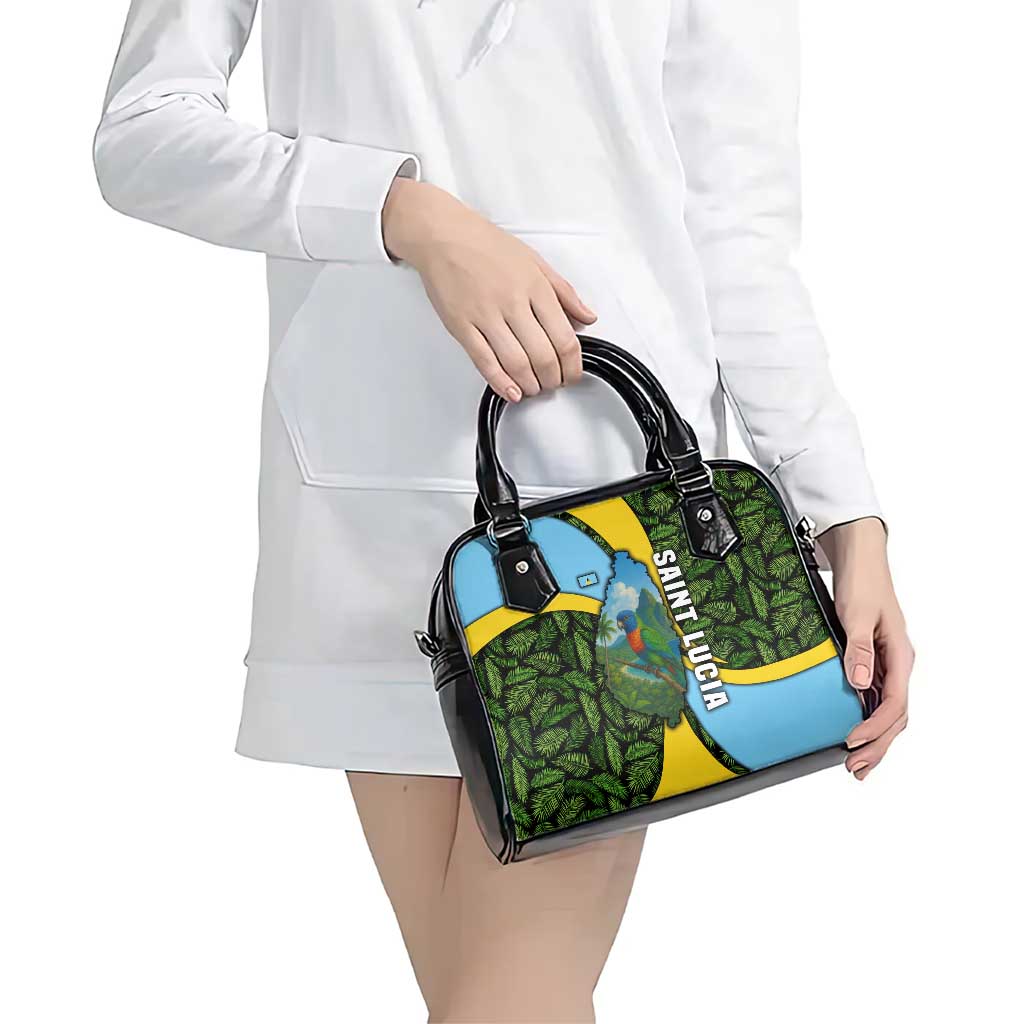 Saint Lucia Parrot Shoulder Handbag with Tropical Palm Leaf and Flag Color Wave Design TS04