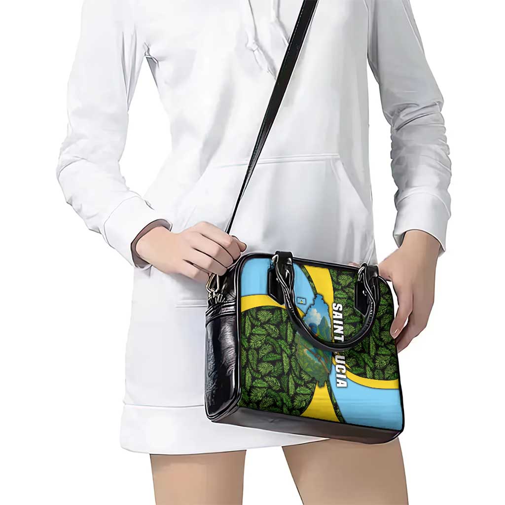 Saint Lucia Parrot Shoulder Handbag with Tropical Palm Leaf and Flag Color Wave Design TS04