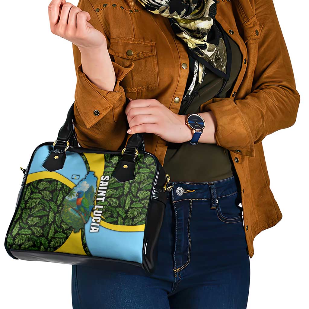 Saint Lucia Parrot Shoulder Handbag with Tropical Palm Leaf and Flag Color Wave Design TS04