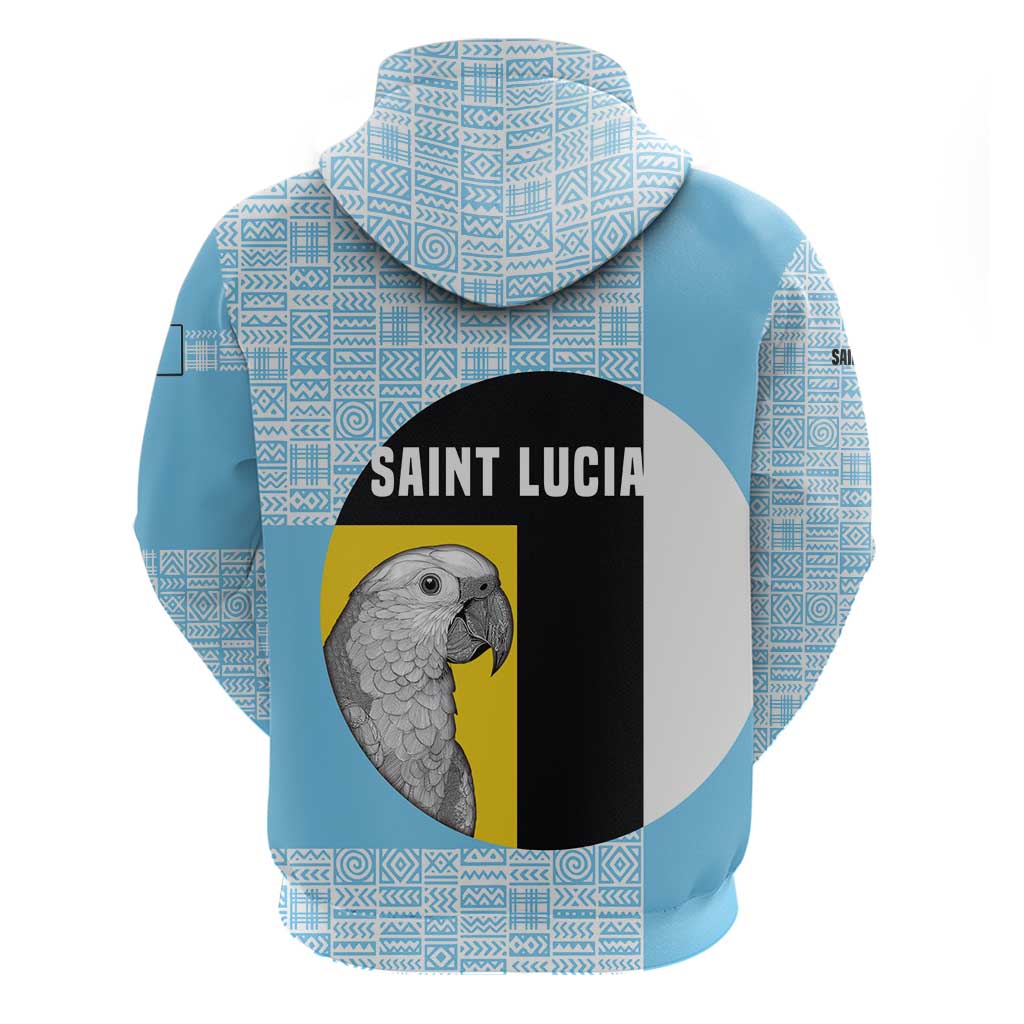 Saint Lucia Graphic Parrot Hoodie with Tribal Pattern and Minimalist Blue Black Design TS04