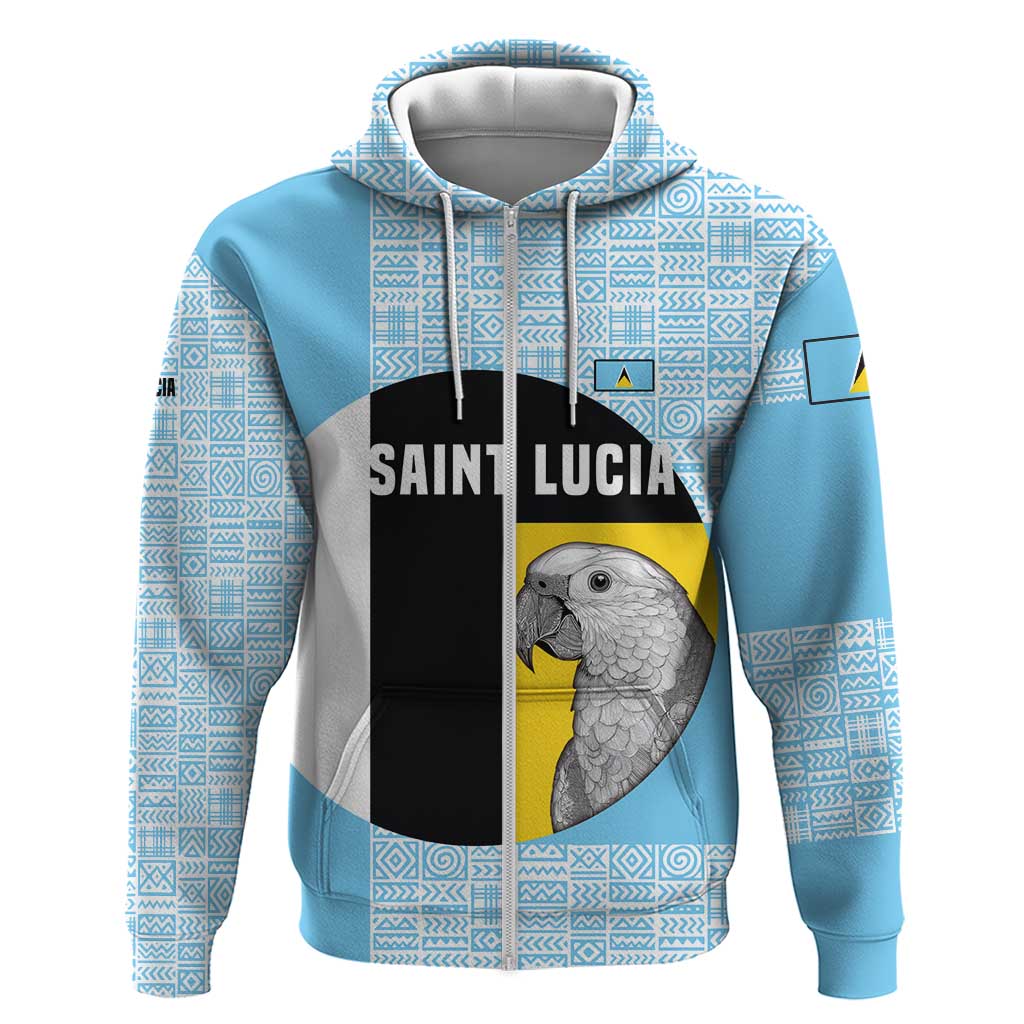 Saint Lucia Graphic Parrot Hoodie with Tribal Pattern and Minimalist Blue Black Design TS04