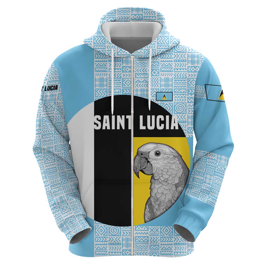 Saint Lucia Graphic Parrot Hoodie with Tribal Pattern and Minimalist Blue Black Design TS04
